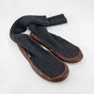 Acorn Slipper Socks Mens Size 9-10 (Womens 11-12) Gray Wool Suede Tall Slouch